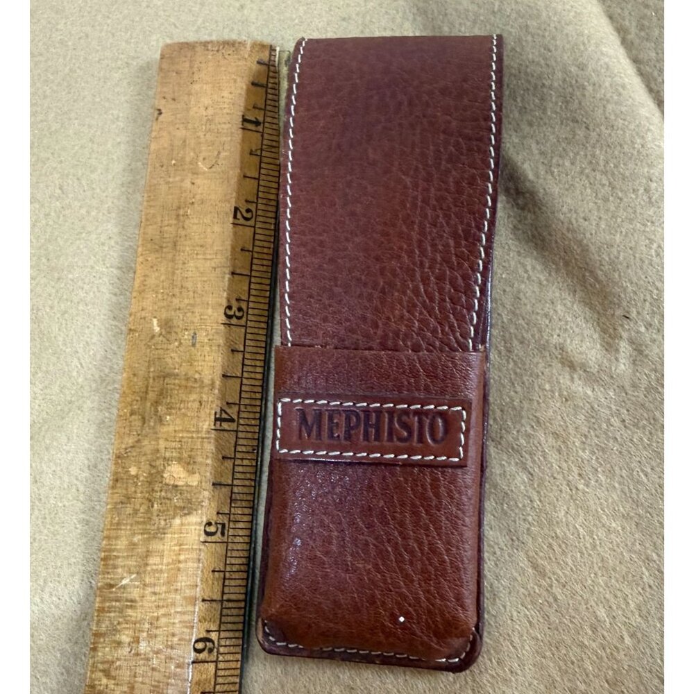 Mephisto Brown Leather Pen Holder White Stitching Organizer Pouch Academia - Picture 6 of 7